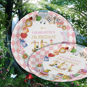 Pink Alice in Wonderland 5th Birthday   Paper Plate