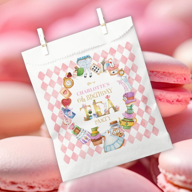 Pink Alice in Wonderland 6th Birthday   Favour Bag (Creator Uploaded)