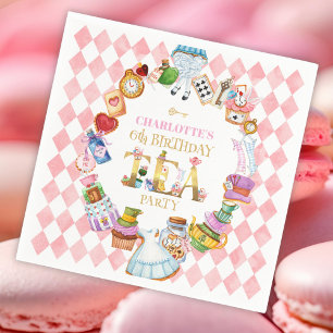 Pink Alice in Wonderland 6th Birthday   Napkin