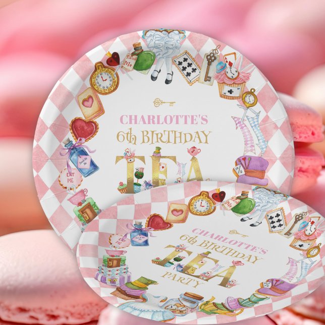 Pink Alice in Wonderland 6th Birthday   Paper Plate (Creator Uploaded)