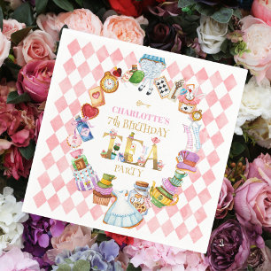 Pink Alice in Wonderland 7th Birthday Napkin