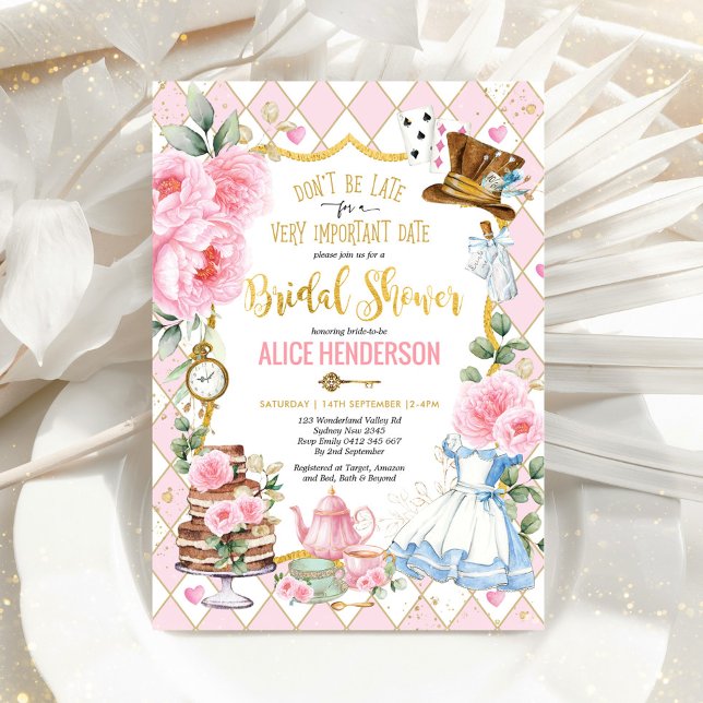 Pink Alice in Wonderland Bridal Shower Tea Party Invitation (Creator Uploaded)