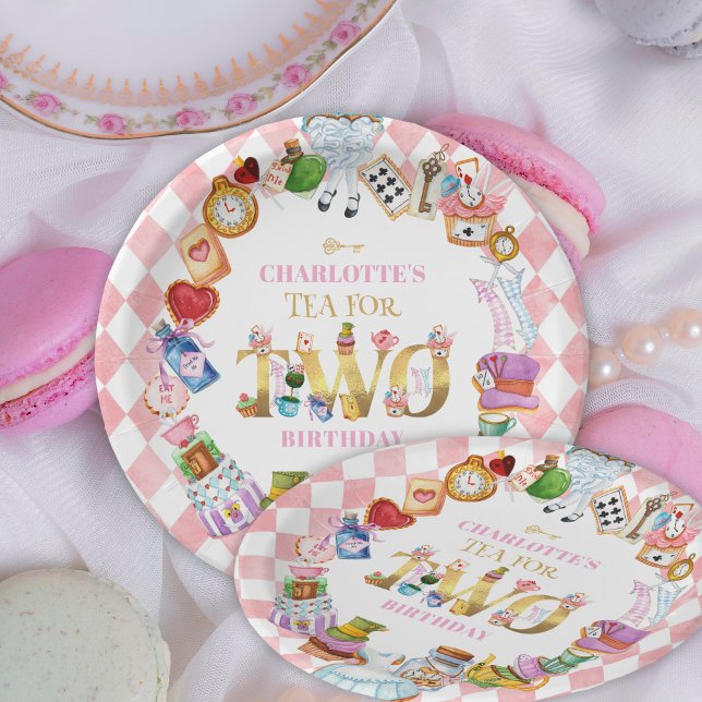 Pink Alice in Wonderland Tea for Two Birthday   Paper Plate (Creator Uploaded)