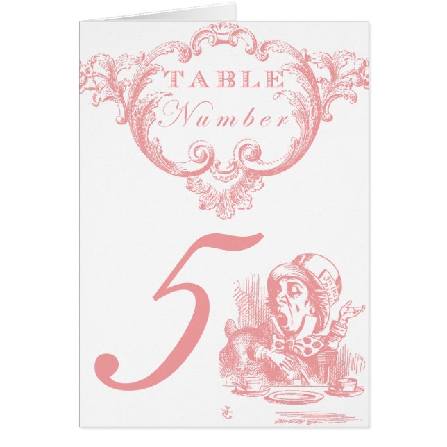 Pink Alice in Wonderland Wedding Table Numbers (Front)