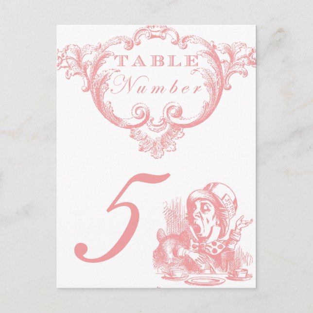 Pink Alice in Wonderland Wedding Table Numbers Postcard (Front)