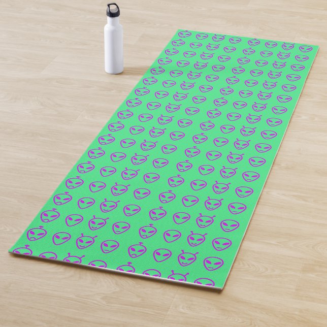 Pink Alien Faces Yoga Mat (In Situ)