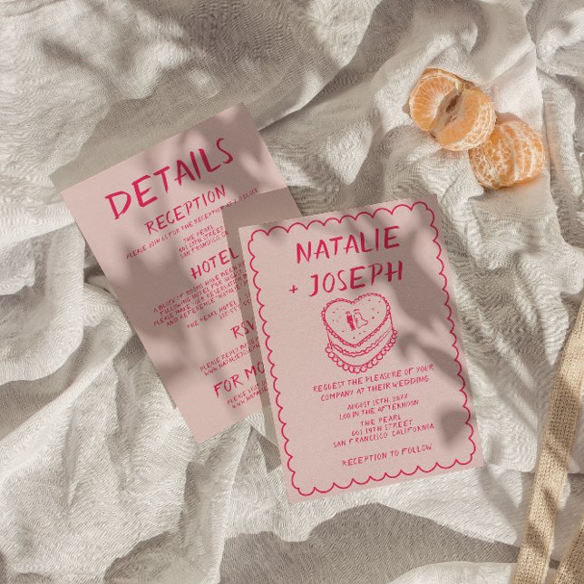 Pink All In One Hand Drawn Cake Frame Wedding Invitation (Creator Uploaded)