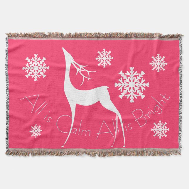 Pink All is Calm All is Bright Deer Throw (Front)