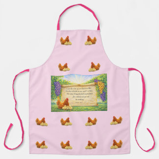 Pink All-Over Apron with Chickens & Bible Verse