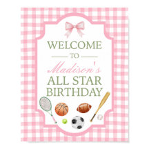 Pink All Star Sports Party Welcome Sign