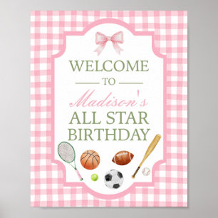 Pink All Star Sports Party Welcome Sign