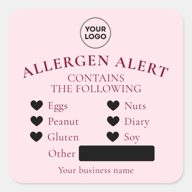 Pink Allergy Alert Bakery Cake Food Sticker (Front)