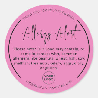 Pink Allergy Food Warning Alert Round Sticker