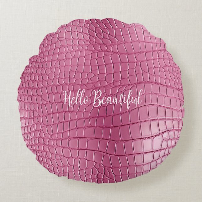 Pink Alligator Animal Print Round Cushion (Front)