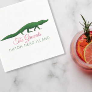 Pink Alligator Drawing Wedding Napkin