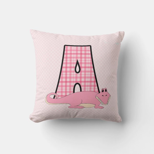 Pink Alligator Kid's Monogrammed "A" Cushion (Front)