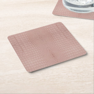 Pink Alligator Texture Print Square Paper Coaster