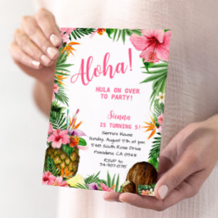 Pink Aloha Birthday, Hawaiian Luau Tropical Invitation