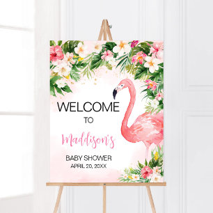 Pink Aloha Flamingo Baby Shower Welcome Poster