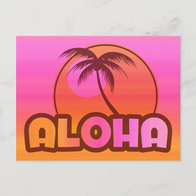 Pink Aloha Palm Postcard (Front)
