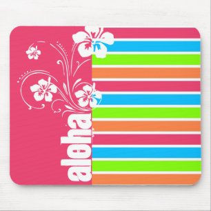 Pink Aloha; Retro Neon Rainbow Mouse Pad