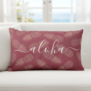 Pink Aloha Script Pineapple Pattern Simple Modern Lumbar Cushion