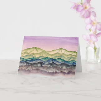 Pink Alpine Glow Watercolor Mountain Landscape Card