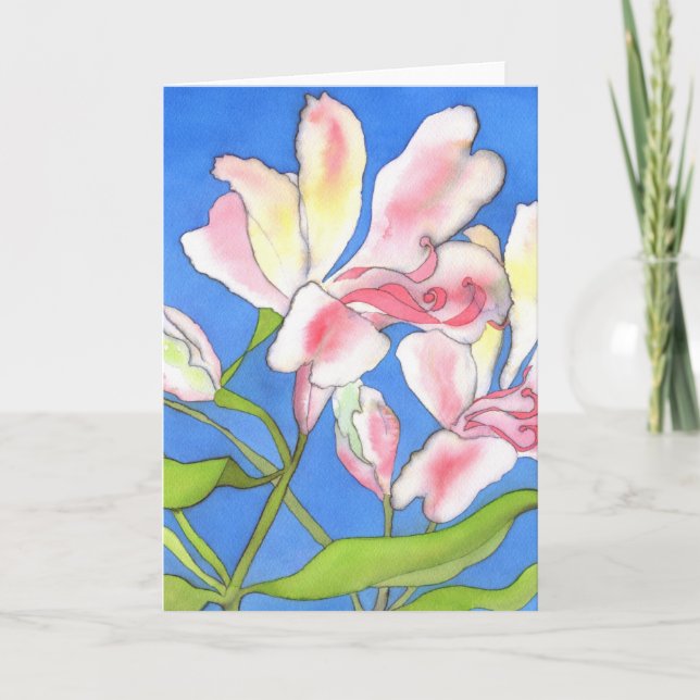 Pink Alstroemeria Greetings Card (Front)