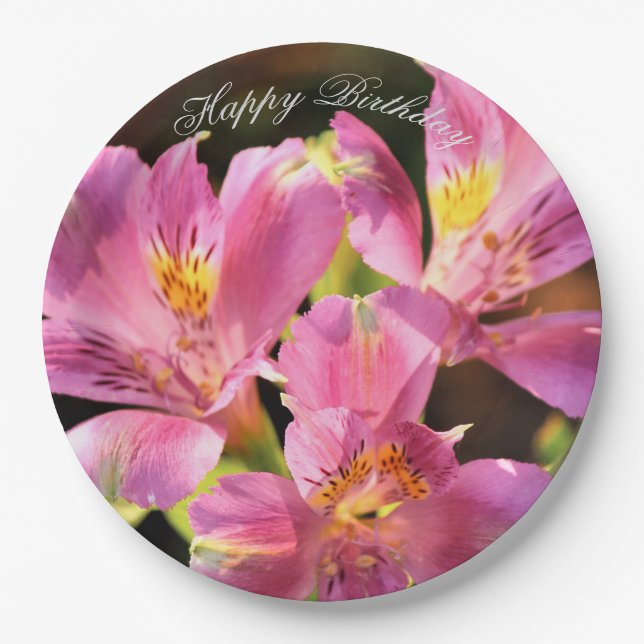 Pink Alstroemeria Lilly Paper Plate (Front)