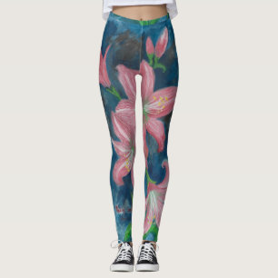 pink amaryllis flowers leggings
