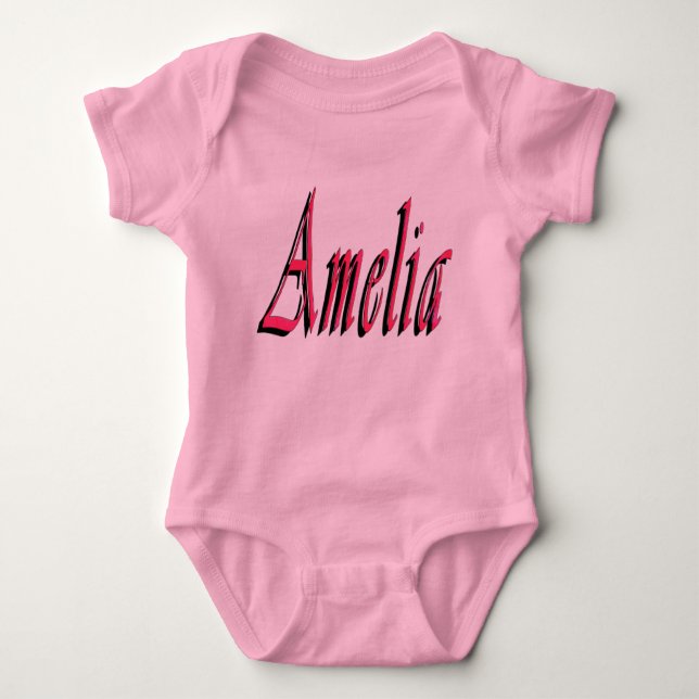 Pink Amelia Girls Name Logo Baby Bodysuit (Front)