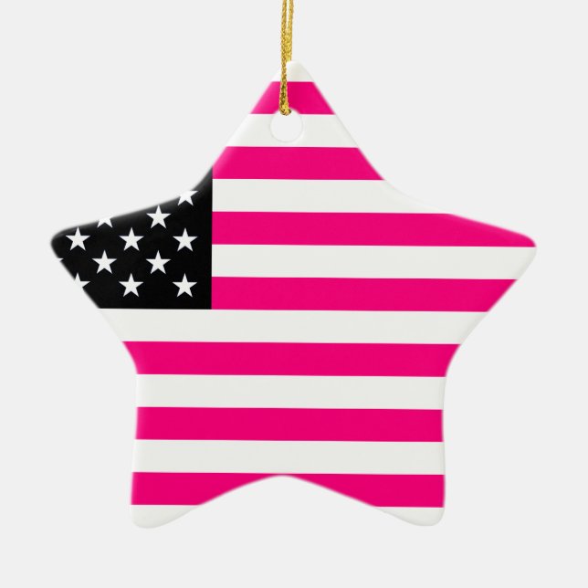 pink american flag ceramic ornament (Front)