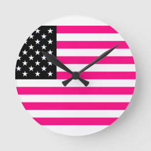 pink american flag round clock