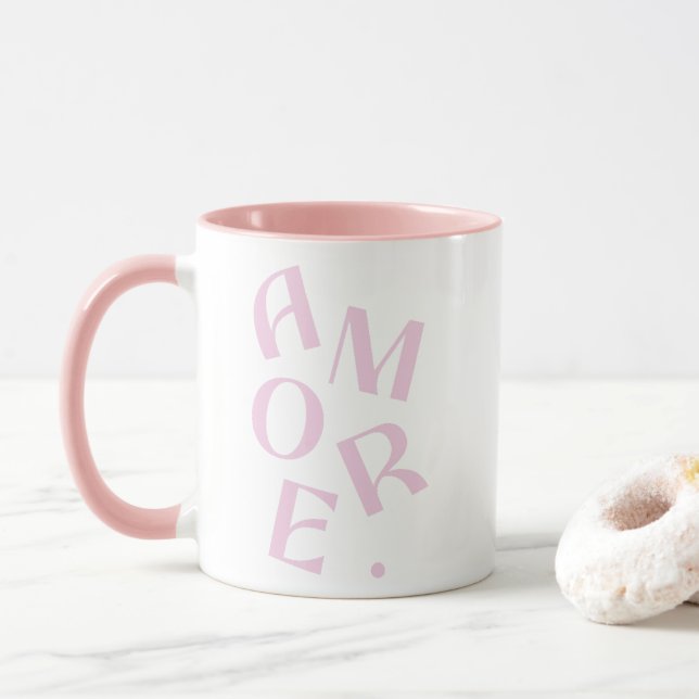 Pink Amore Text Valentine's day Mug (With Donut)