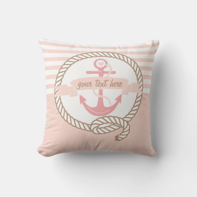 Pink Anchor and Banner Nautical Custom Pillow (Front)
