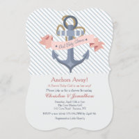 Pink Anchor Banner Baby Shower Invitation
