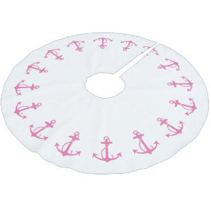 Pink Anchor Border Brushed Polyester Tree Skirt