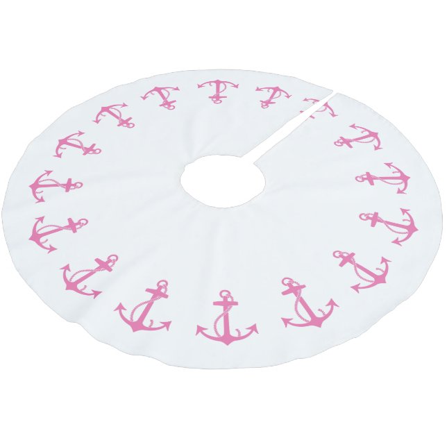 Pink Anchor Border Brushed Polyester Tree Skirt (Angled)