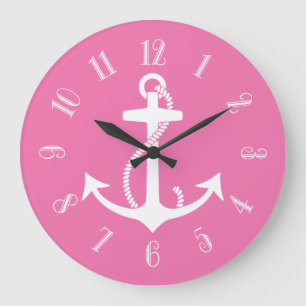 Pink Anchor Large Clock