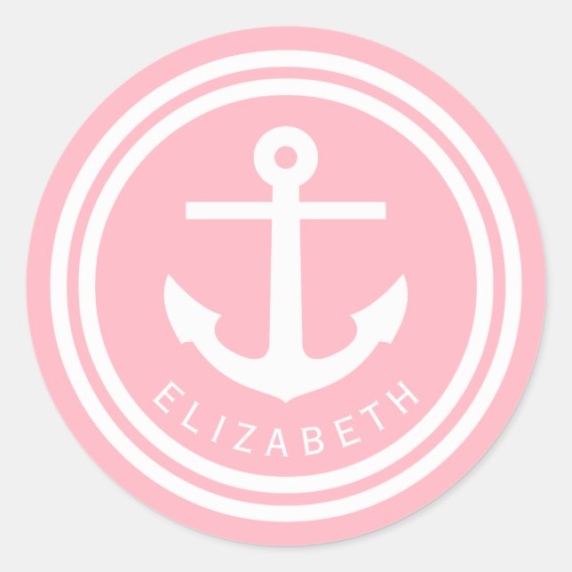 Pink Anchor Monogram Envelope Seals Favour Tag (Front)