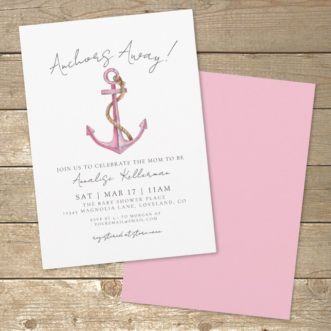 Pink Anchor Nautical Baby Shower Invitation (Pink Anchor Nautical Baby Shower Invitation)