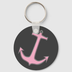 Pink Anchor on Dark Grey Key Ring