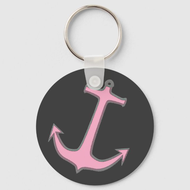 Pink Anchor on Dark Grey Key Ring (Front)