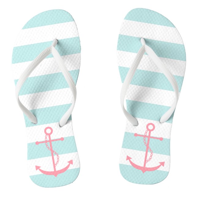 Pink Anchor on Mint Stripes Thongs (Footbed)