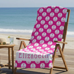 Pink Anchor Personalised Beach Towel