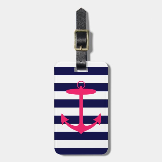 Pink Anchor Silhouette Luggage Tag (Front Vertical)