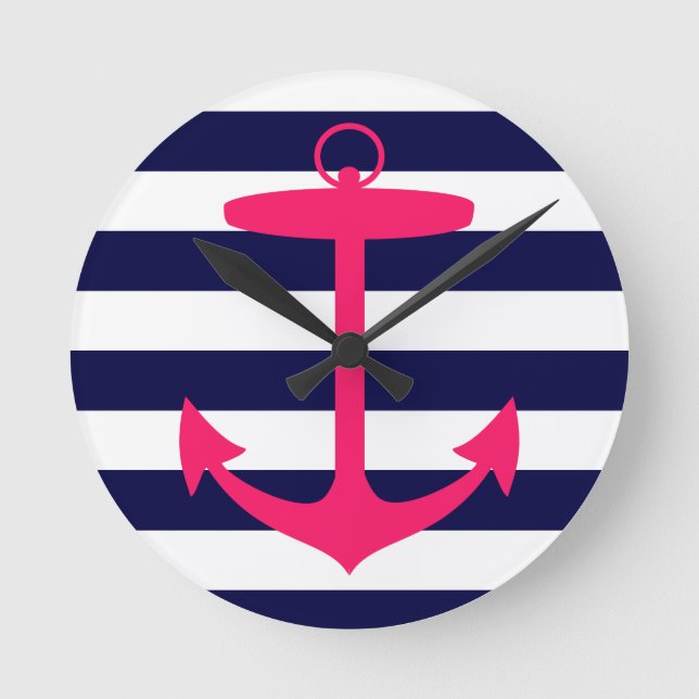 Pink Anchor Silhouette Round Clock (Front)