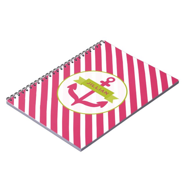 Pink Anchor & Stripes Notebook (Left Side)