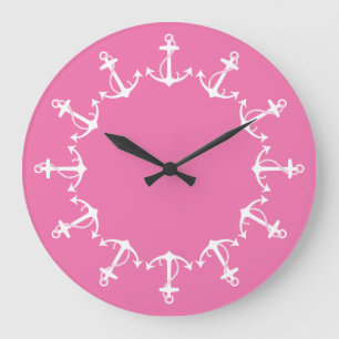 Pink Anchors Large Clock