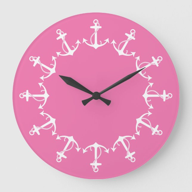 Pink Anchors Large Clock (Front)